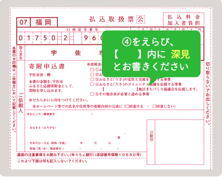 通信欄に「深見のまちづくりに関わる事業」とお書きください