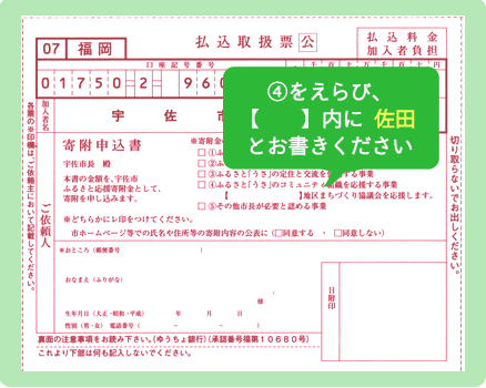 払込取扱票の４を選び、佐田とお書きください